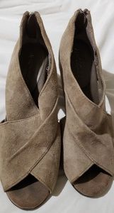 Tan open toed suede booties